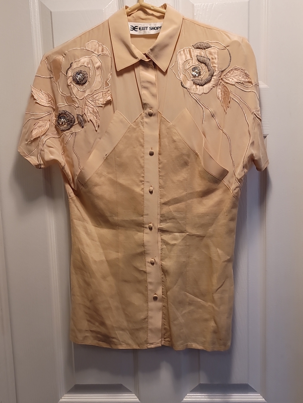 EXIT SHOP Vintage Champagne Intricate Floral Embroidery Blouse Sz Small